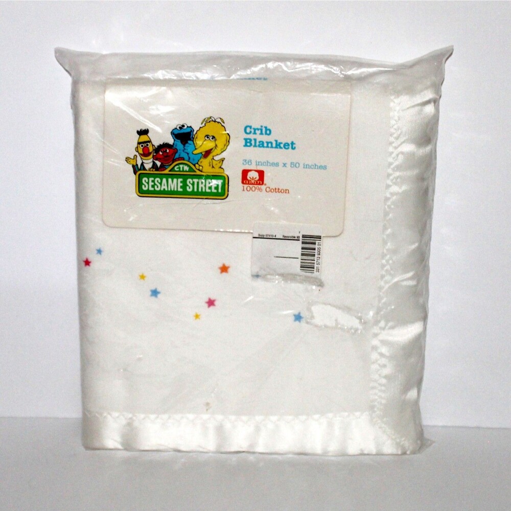 Sesame Street Crib Blanket 1990 vintage 100% cotton 36 x 50 NEW